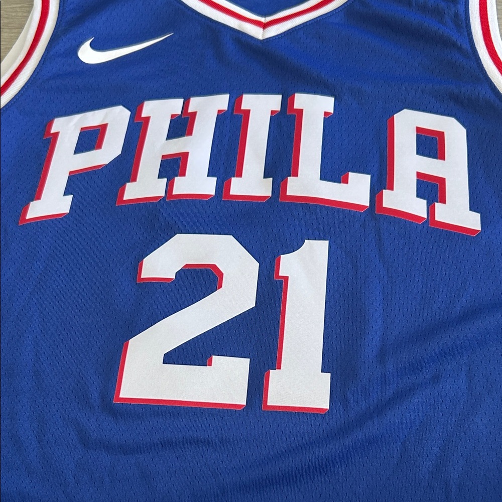 Joel Embiid Nike PHILA #21 Royal Blue Basketball Jersey with White and Red Trim - Picture 4 of 7